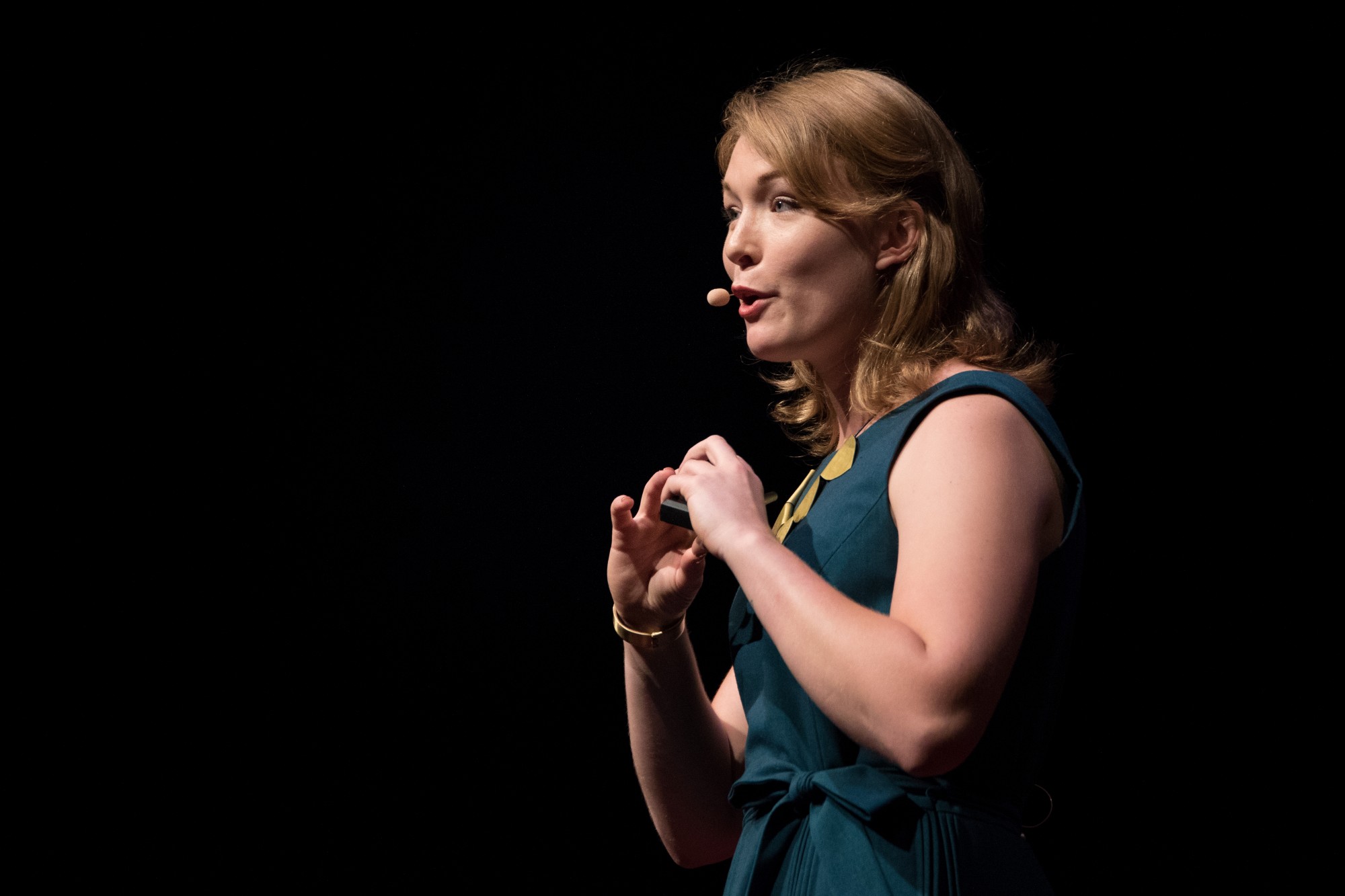 Close up of Emma Gibbens speaking